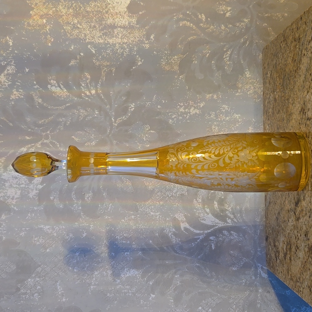 Vintage Bohemian Yellow Glass Decanter with Stopper